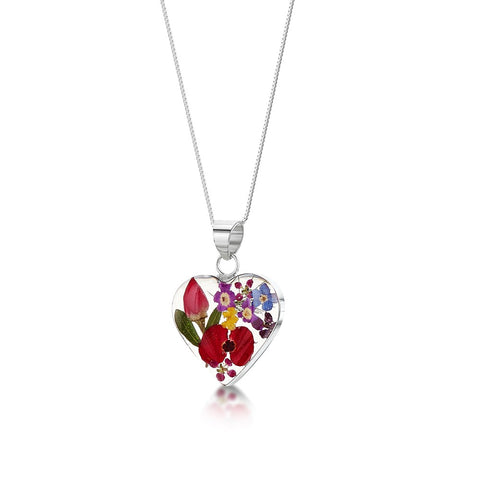 Shrieking Violet Real Flower Heart Silver Pendant MP47