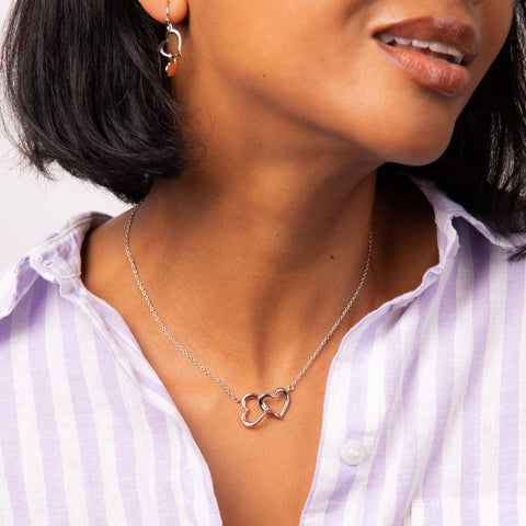 Fiorelli Silver Double Heart Necklace N3722