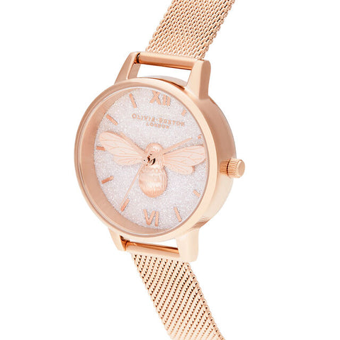 Olivia Burton Glitter Dial Lucky Bee Rose Gold Ladies Watch OB16FB04