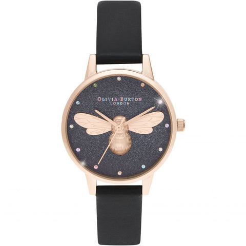 Olivia Burton Rainbow Lucky Bee Vegan Black and Rose Gold Ladies Watch OB16FB13