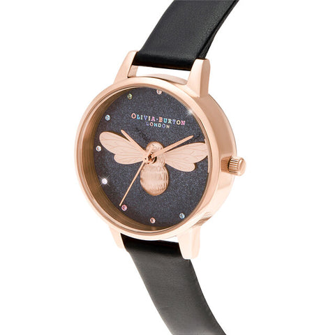 Olivia Burton Rainbow Lucky Bee Vegan Black and Rose Gold Ladies Watch OB16FB13