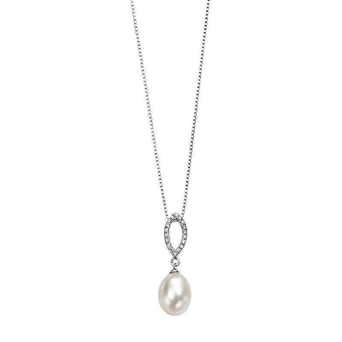Sterling Silver Freshwater Pearl and CZ Pendant and Chain P3244W