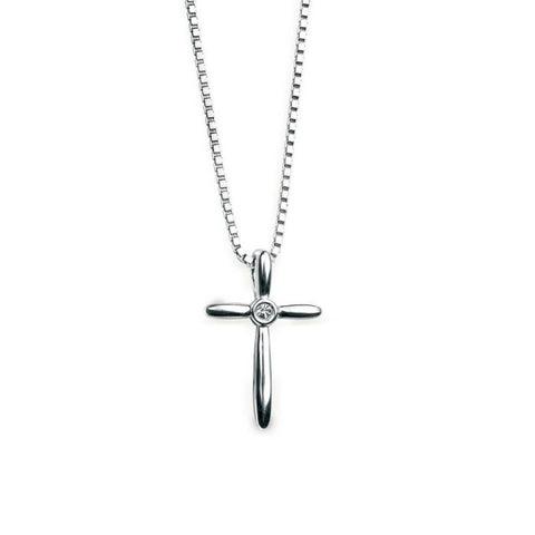 D for Diamond Sterling Silver Childrens Cross and Chain P3572