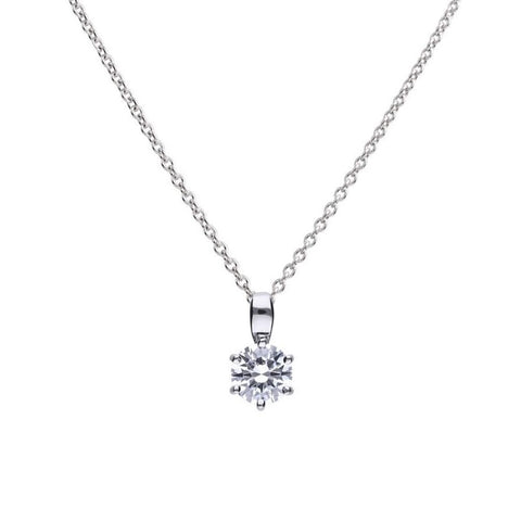 Diamonfire Sterling Silver 0.75ct Cubic Zirconia Solitaire Pendant and Chain P4609