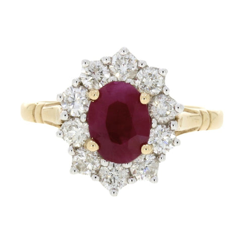 9ct Yellow Gold Ruby and 1.00ct Diamond Cluster Ring | H&H Jewellers