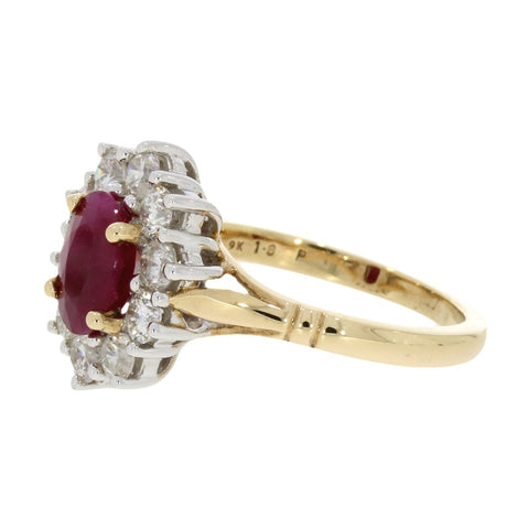 9ct Yellow Gold Ruby and 1.00ct Diamond Cluster Ring | H&H Jewellers