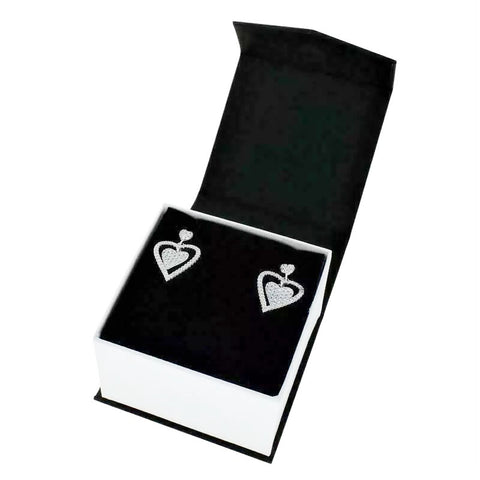 Sterling Silver Cubic Zirconia Double Heart Ladies Drop Earrings