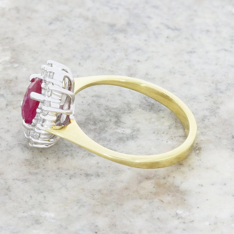 18ct Yellow Gold Oval 1.10ct Ruby and 0.55ct Diamond Cluster Ring