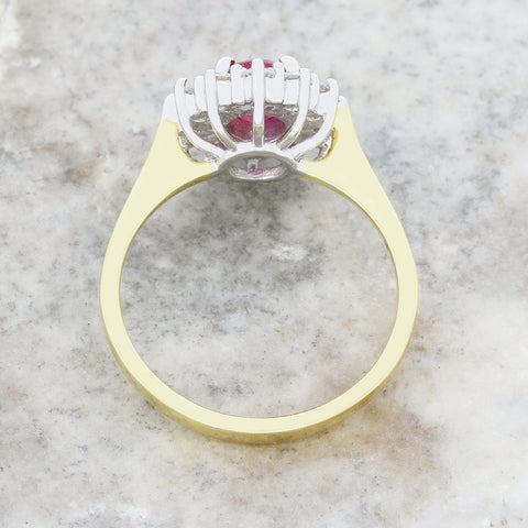18ct Yellow Gold Oval 1.10ct Ruby and 0.55ct Diamond Cluster Ring