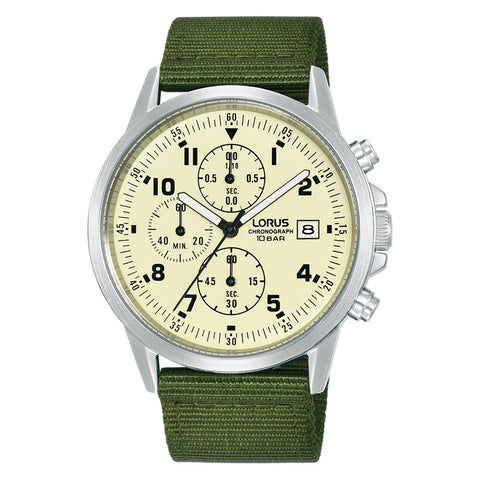 Lorus Chronograph Green Strap Mens Watch RM345JX9