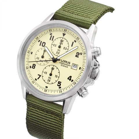 Lorus Chronograph Green Strap Mens Watch RM345JX9