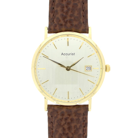 Pre Owned Accurist 18ct Gold Quartz Leather Strap Watch RW0613 | H&H