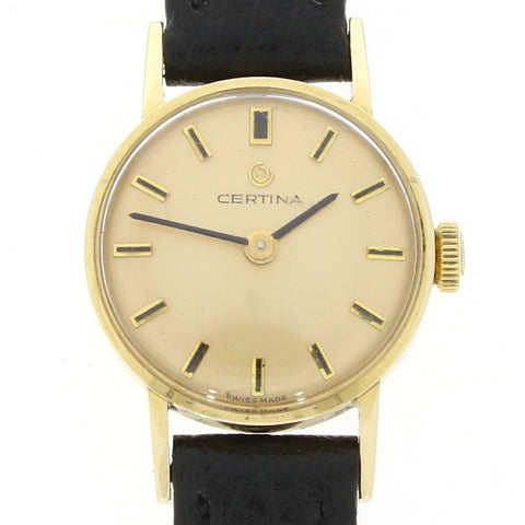 Certina 9ct Gold Leather Strap Mechanical Ladies Swiss Watch | H&H