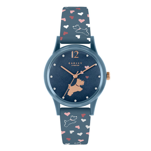 Radley Heart Print Blue Silicone Strap Ladies Watch RY21376