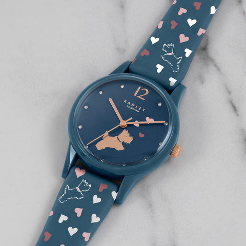Radley Heart Print Blue Silicone Strap Ladies Watch RY21376