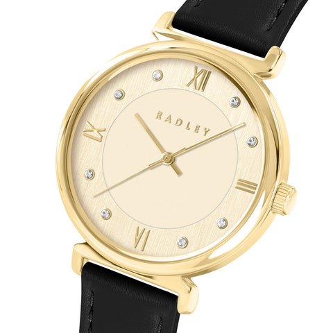 Radley Roman Crescent Black Leather Strap Ladies Watch RY21858