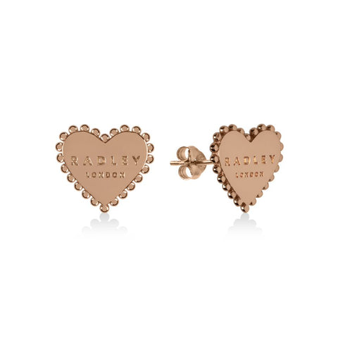 Radley Sterling Silver 18ct Rose Gold Plated Heart Stud Earrings RYJ1126