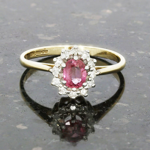 9ct Yellow Gold Pink Sapphire and Diamond Cluster Ring