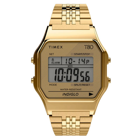 Timex T80 Retro Digital Watch TW2R79200 Gold Tone, Stainless Steel