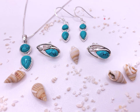 Turquoise Sterling Silver Celtic Teardrop Stud Earrings