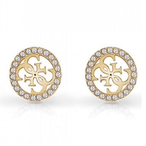 Guess 4G Logo Round Crystal Set Gold Tone Stud Earrings UBE02161YG