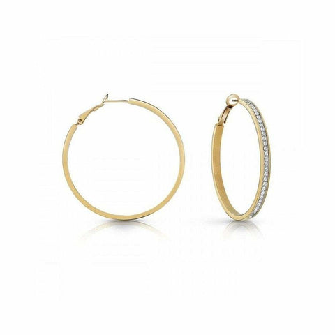 Guess Crystal Set Large Hoop Earrings JUBE02247JWYGT - Gold Tone