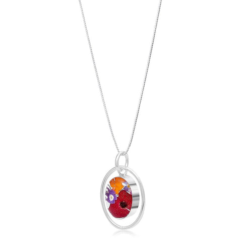 Shrieking Violet Real Flower Oval Silver Necklace MP65 | H&H Jewellers