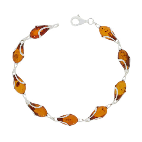 Amber Teardrop Sterling Silver Ladies Link Bracelet