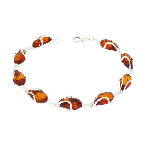 Amber Teardrop Sterling Silver Ladies Link Bracelet