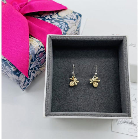 Linda MacDonald Bee Sterling Silver and 9ct Gold Drop Earrings The Bunny and the Bee Collection DBUNG