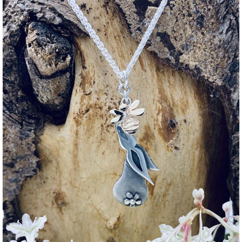 Linda MacDonald Bunny Sterling Silver and 9ct Yellow Gold Necklace The Bunny and the Bee Collection EBUNL