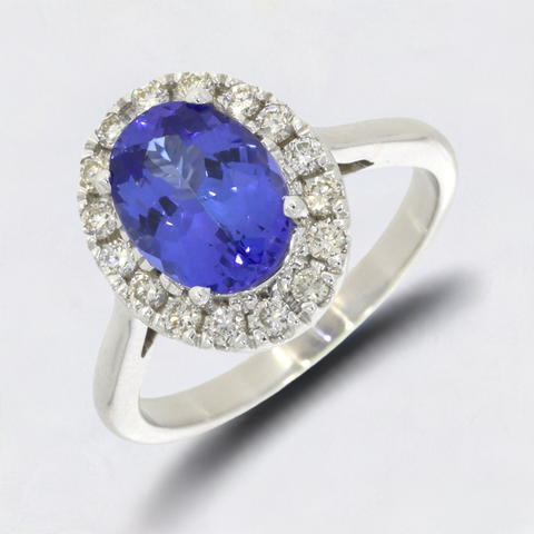 14ct White Gold 1.87cts Tanzanite and 0.35cts Diamond Cluster Ring | H&H