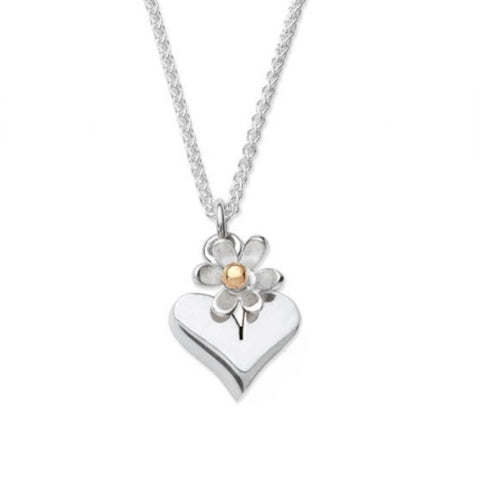 Linda MacDonald Heart And Daisy Sterling Silver and 9ct Gold Necklace Hearts And Flowers Collection EHF