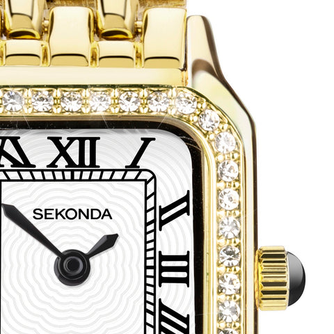 Sekonda Monica Crystal Bezel Ladies Watch Gold Plated Bracelet 40642