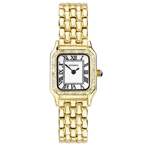 Sekonda Monica Crystal Bezel Ladies Watch Gold Plated Bracelet 40642