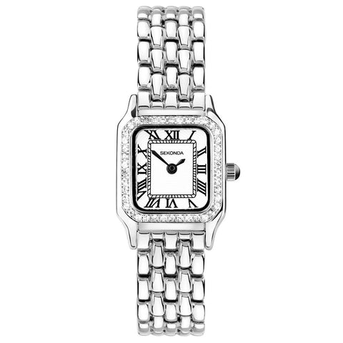 Sekonda Monica Crystal Bezel Ladies Watch Silver Colour Bracelet 40655 | H&H