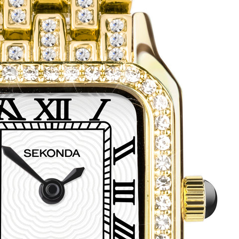 Sekonda Monica Ladies Watch Gold Plated Stone Set Bracelet 40661 | H&H