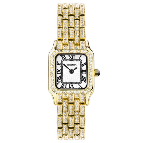 Sekonda Monica Ladies Watch Gold Plated Stone Set Bracelet 40661 | H&H